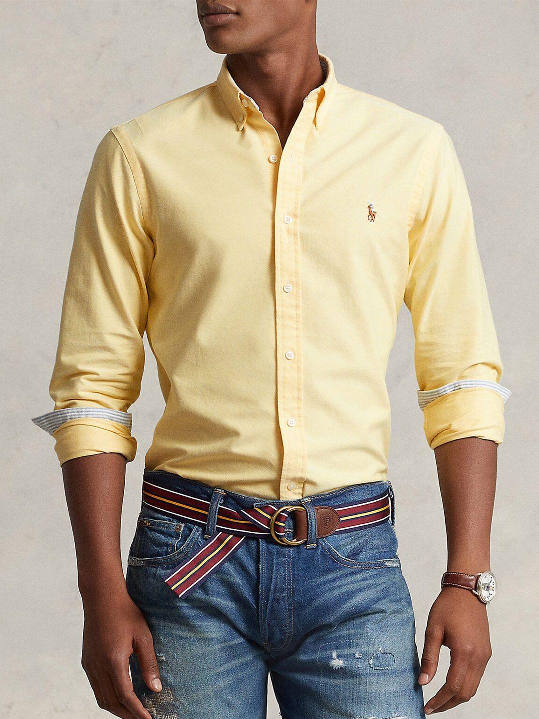 polo ralph lauren spread collar button-down collar denim cotton casual shirt