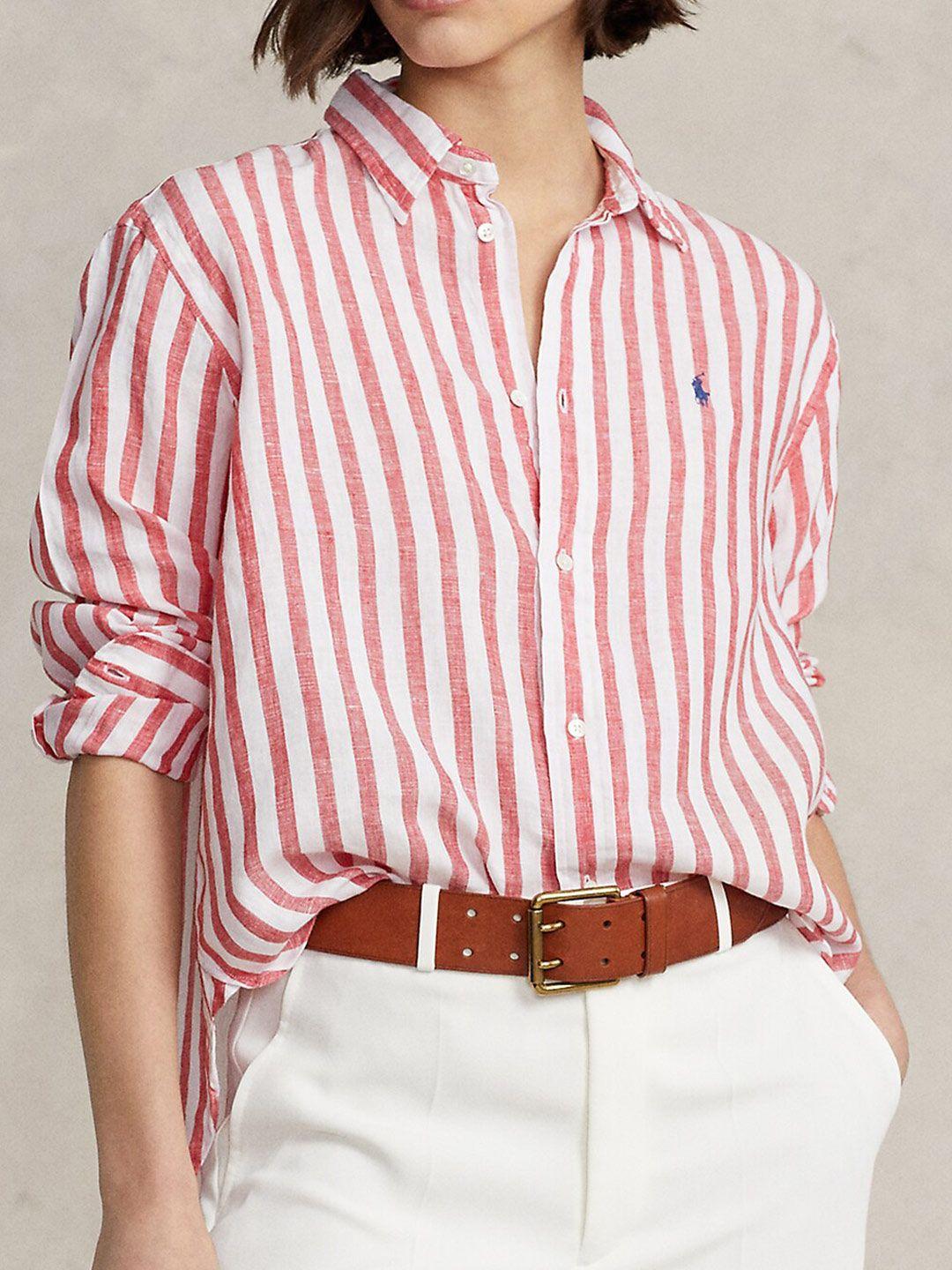 polo ralph lauren striped oversized-fit linen casual shirt