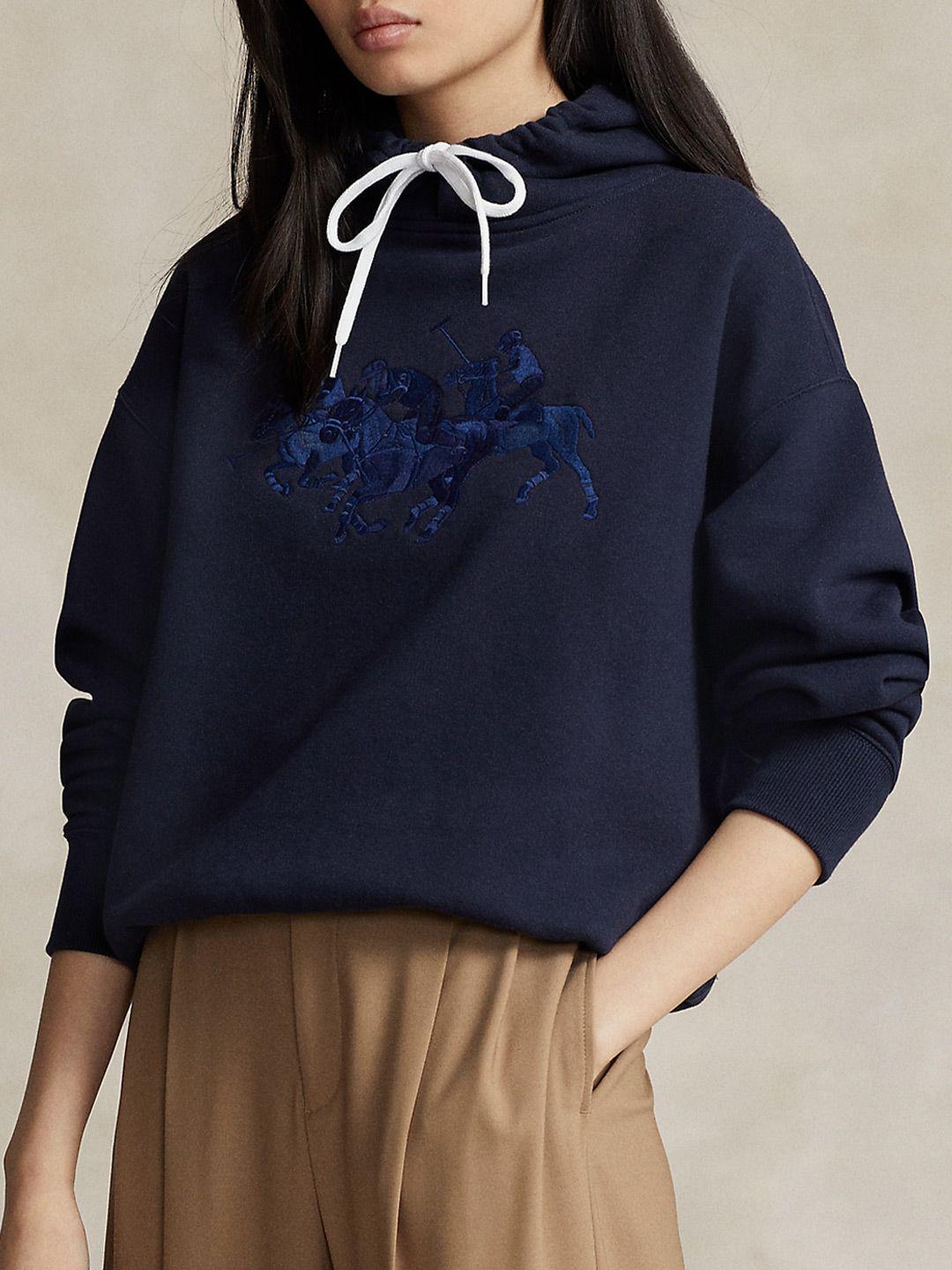 polo ralph lauren triple-pony-printed fleece hooded sweatshirts