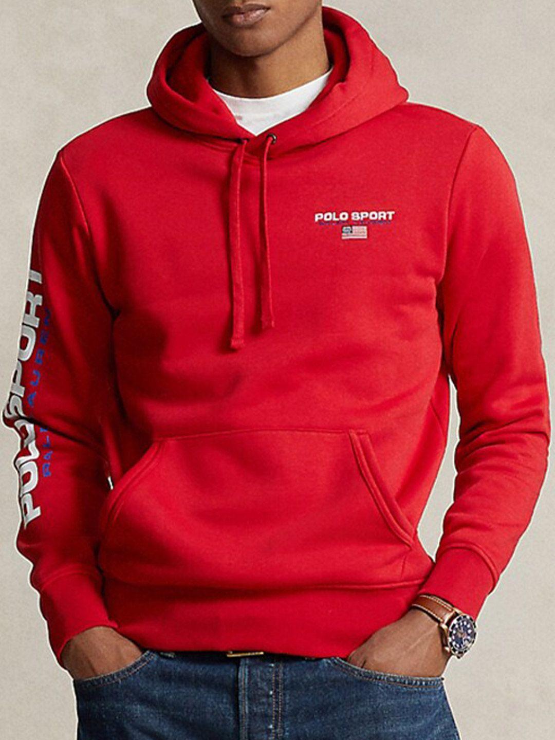 polo ralph lauren typography printed hooded long sleeve pullover sweatshirt