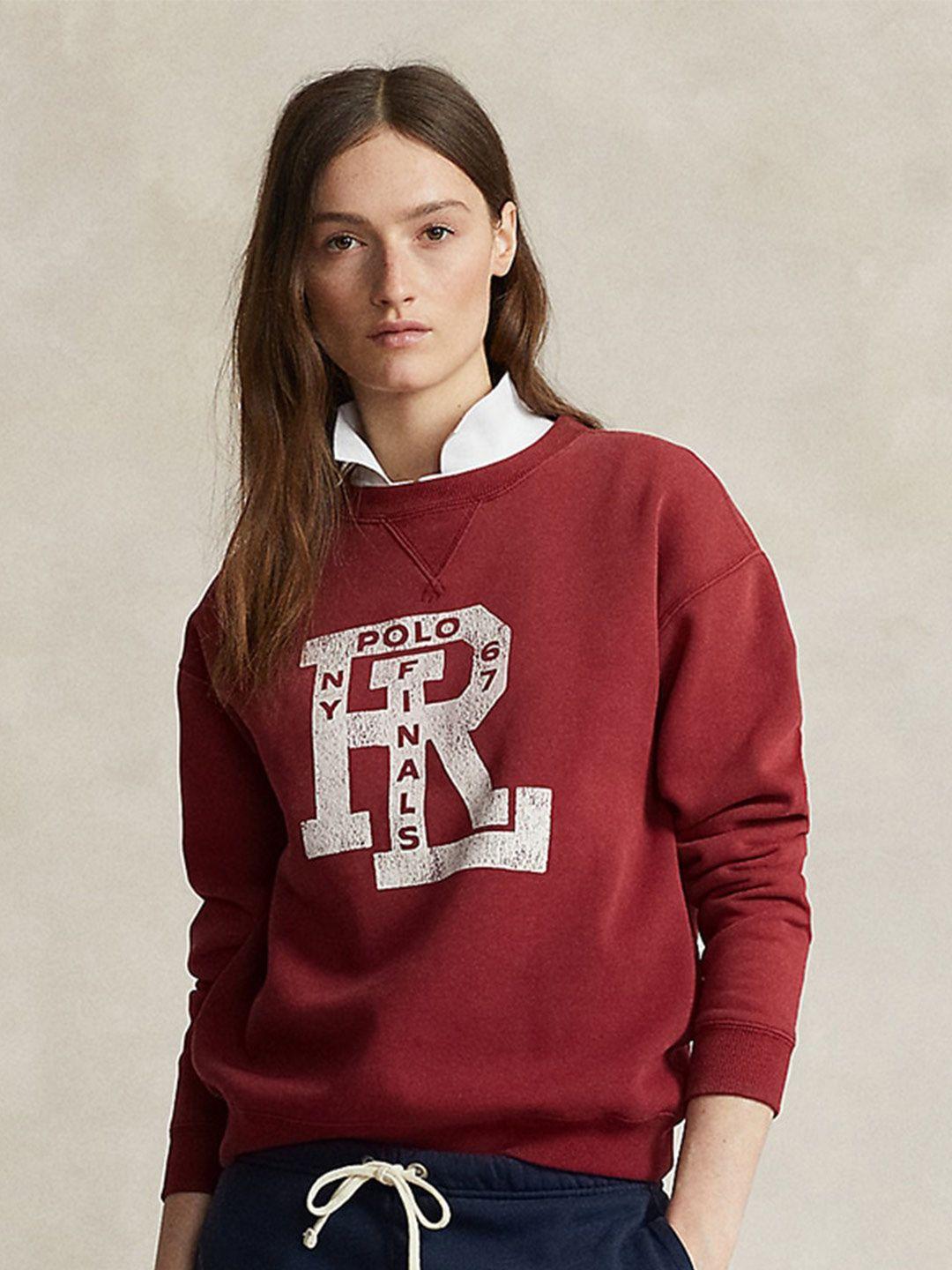 polo ralph lauren typography printed round neck fleece sweatshirt