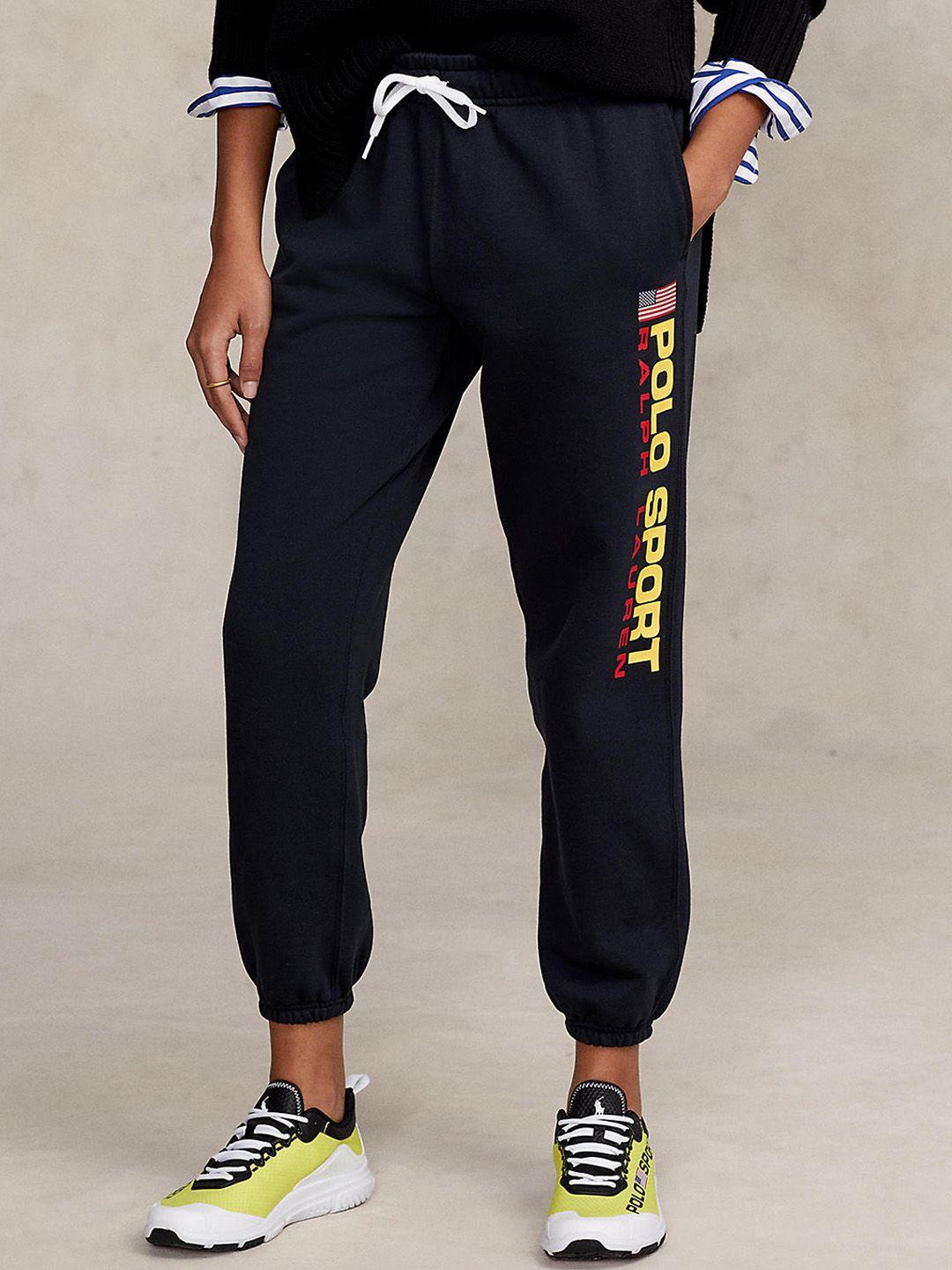 polo ralph lauren women black typography printed solid joggers