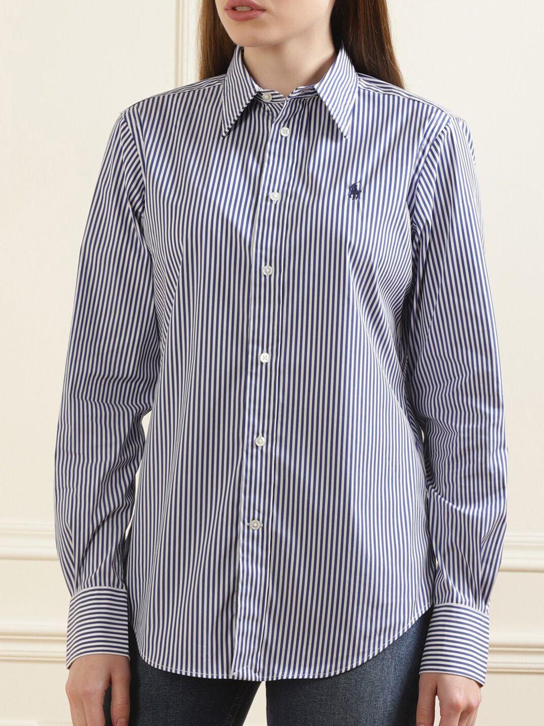 polo ralph lauren women blue & white striped casual shirt