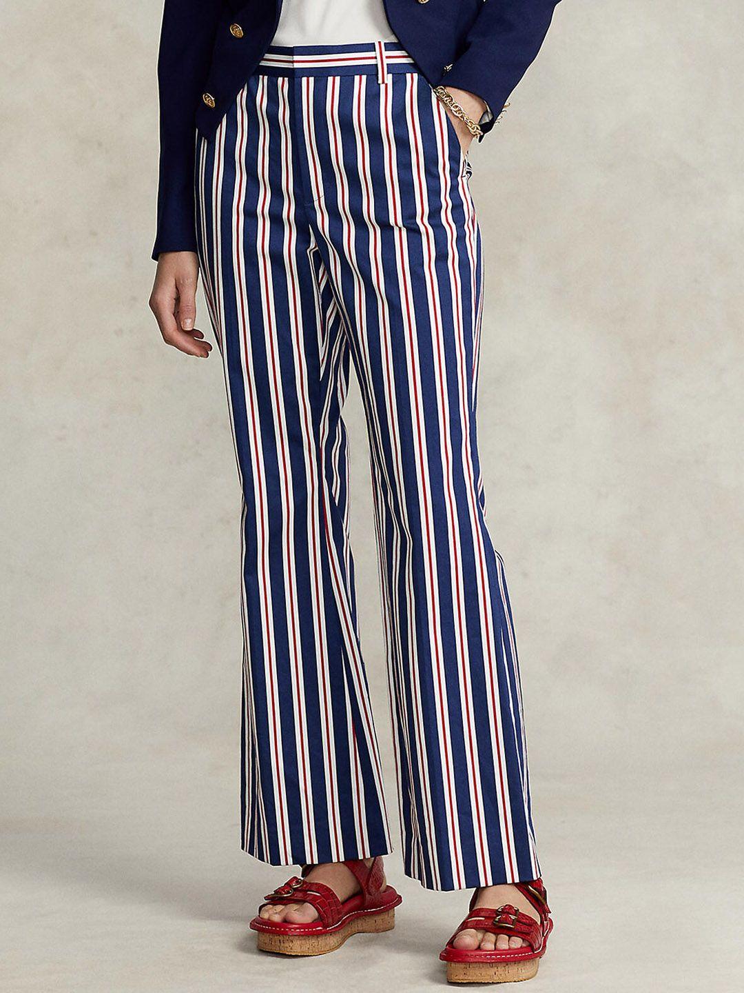 polo ralph lauren women blue striped loose fit high-rise trousers