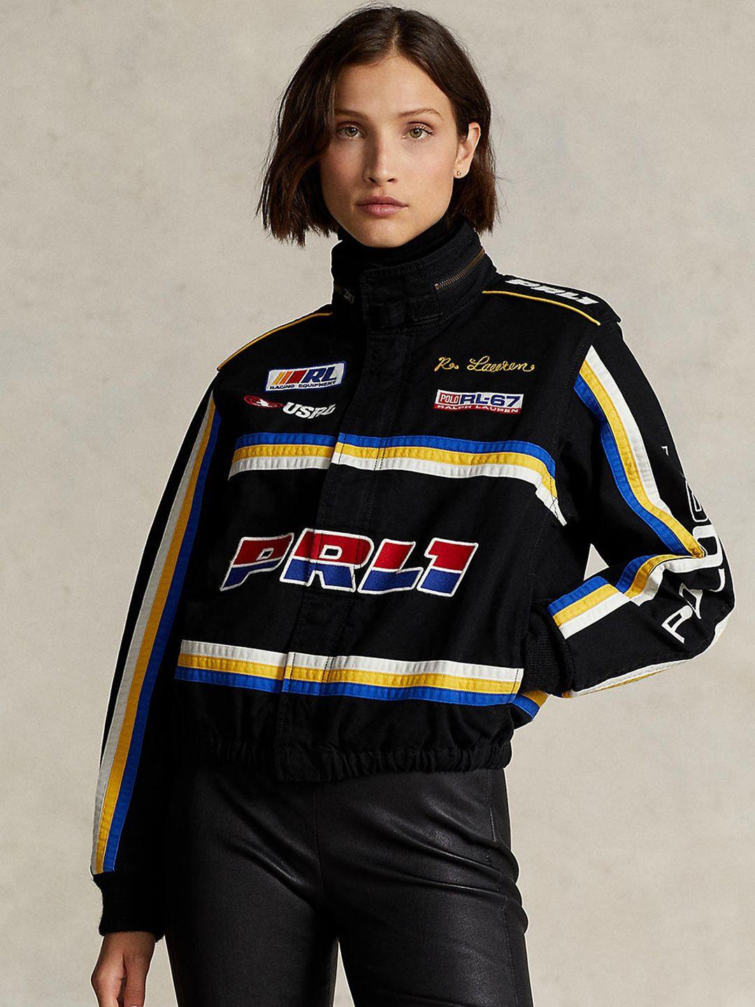 polo ralph lauren women brand logo printed racing biker jacket