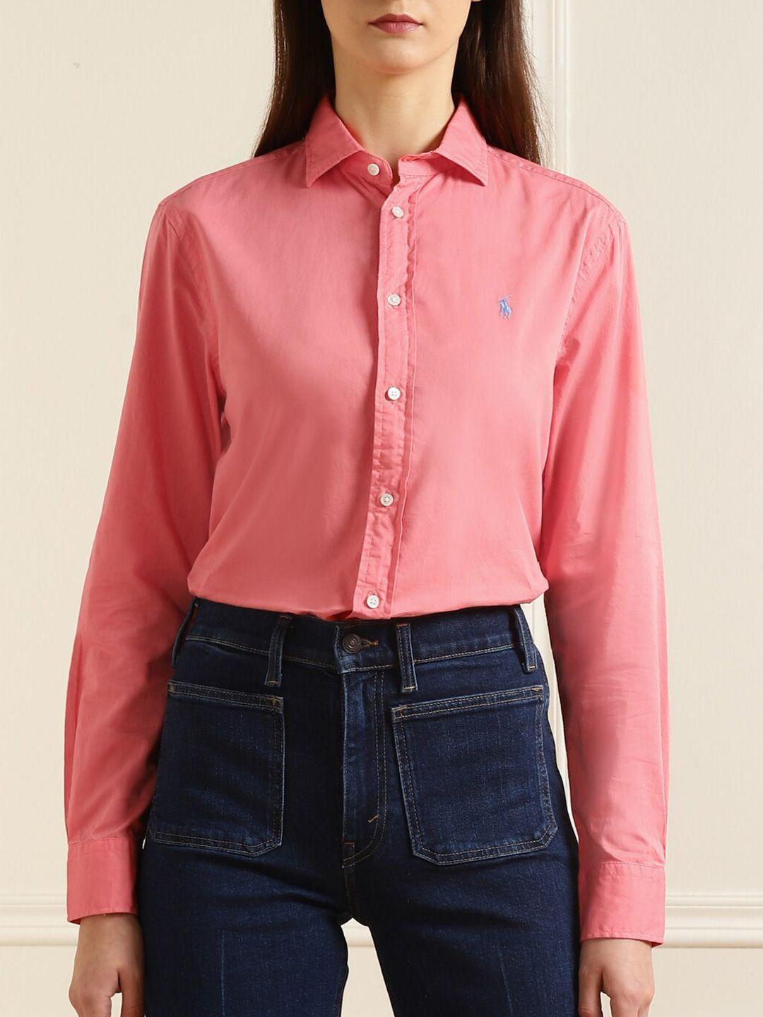 polo ralph lauren women coral red cotton casual shirt