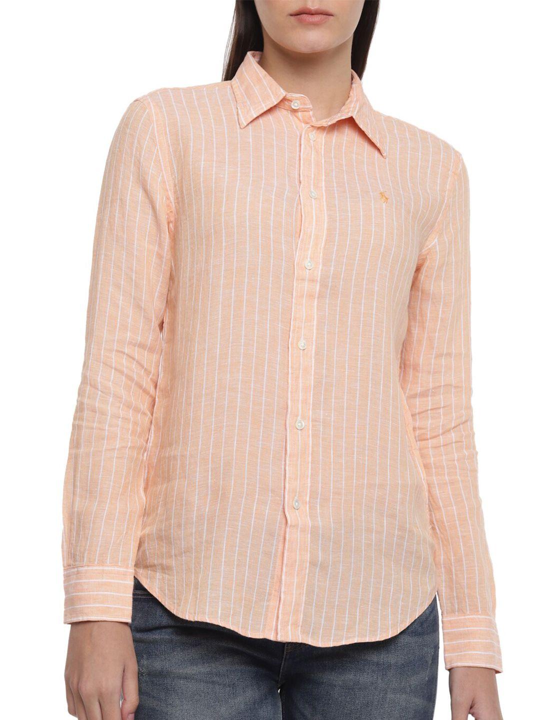 polo ralph lauren women orange striped casual shirt