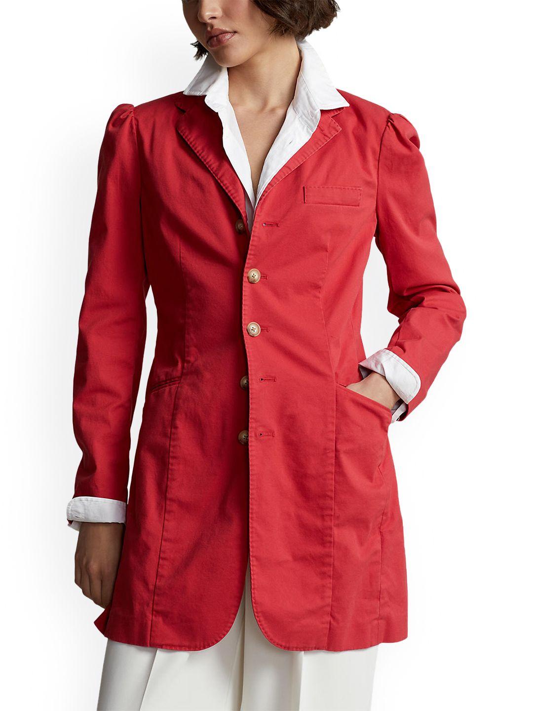 polo ralph lauren women puffed-sleeve stretch twill longline jacket