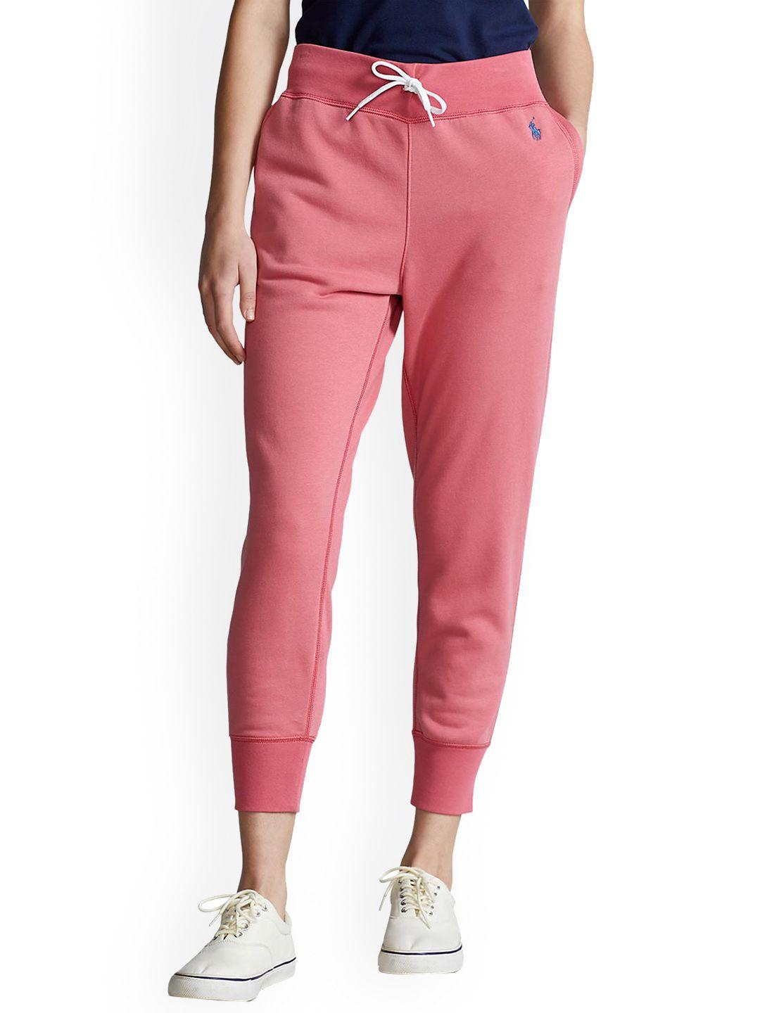 polo ralph lauren women red solid pure cotton joggers