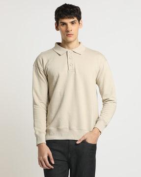 polo sweatshirt with ribbed hem