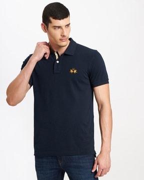 polo t-shirt with placement brand embroidery