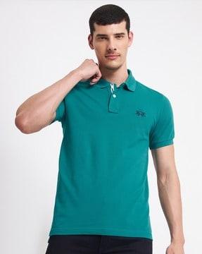 polo t-shirt with placement brand embroidery