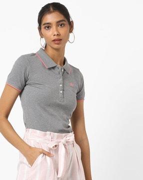 polo t-shirt with placement text embroidery