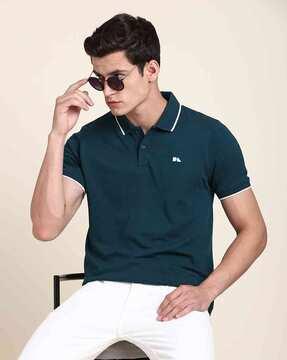 polo t-shirt with ribbed sleeves