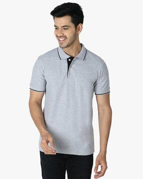 polo t-shirt with ribbed sleeves