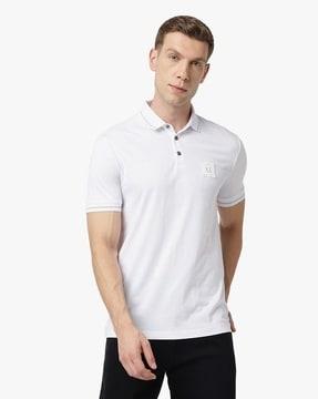 polo t-shirt with silver icon logo patch