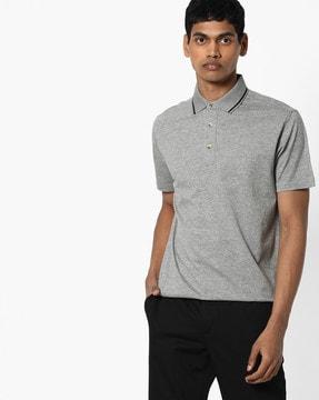 polo t-shirt with striped-tipped collar