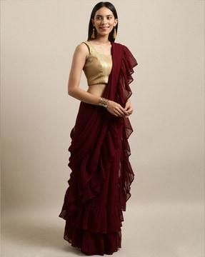 poly georgette solid ruffle saree