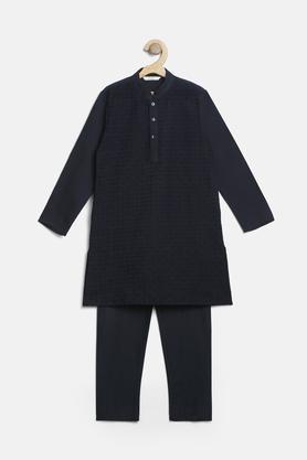 poly blend fabric mandarin regular fit boys kurta pyjama set - black