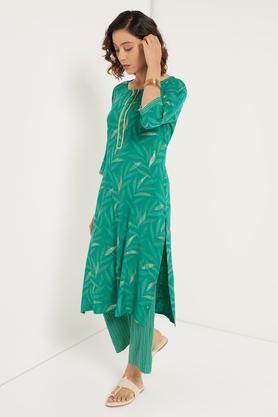 poly blend kurta palazzo set - turquoise