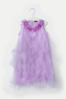 poly blend round neck girls dress - lilac