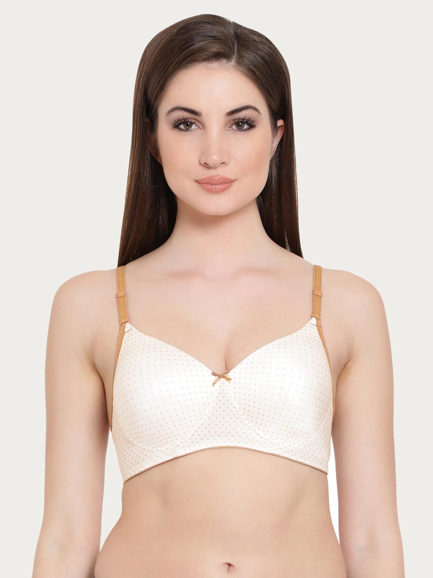 polyamide printed lightly padded full cup wire free t-shirt bra - white