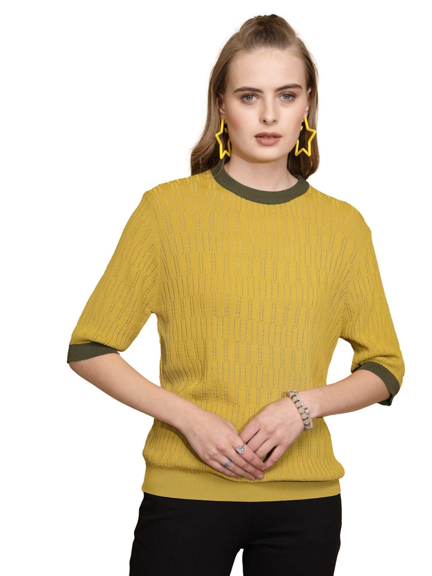 polycotton crew neck three fourth sleeves top for women