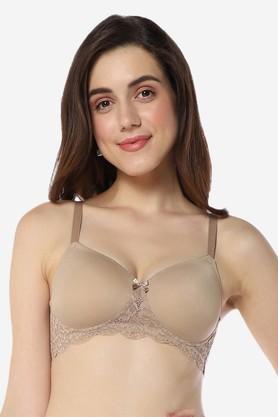 polyester non-wired lightly padded women's beginners bra - light brown