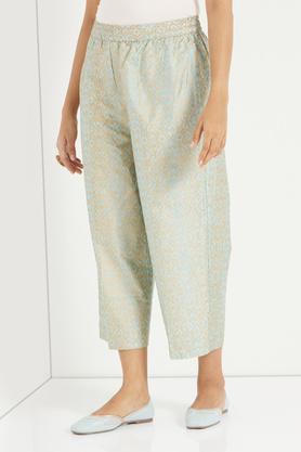 polyester silk printed pants - sky blue