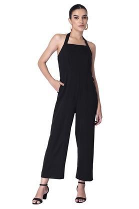 polyester sleeveless women's regular length jumpsuit - black