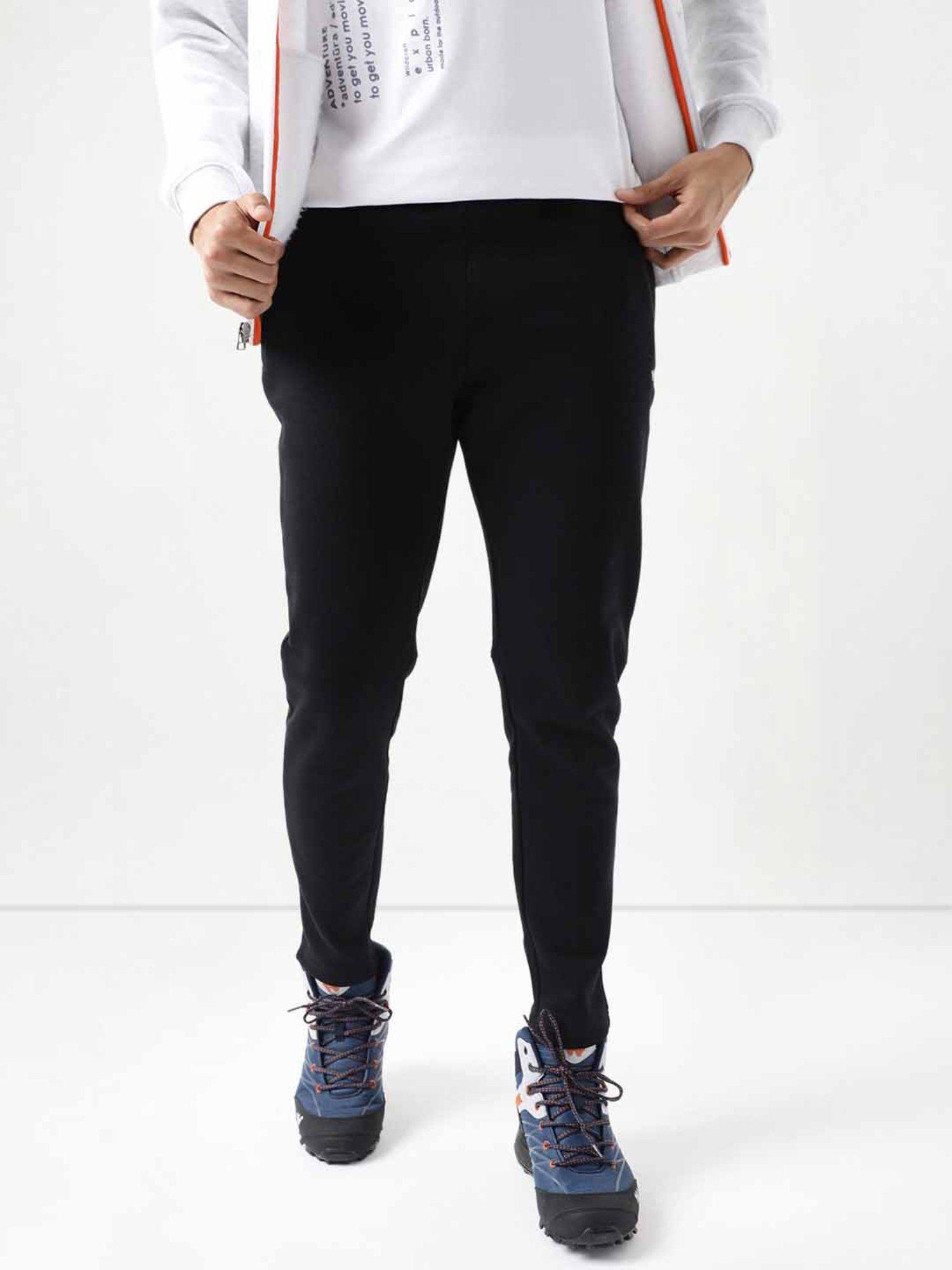 polyester solid black slim fit trackpants