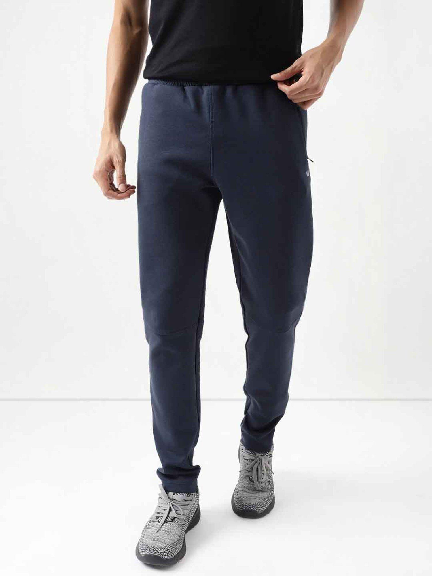 polyester solid navy blue regular fit trackpants