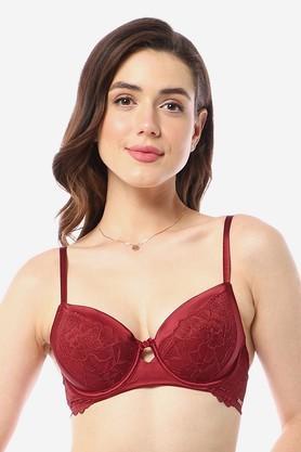 polyester wired lightly padded women's beginners bra - red