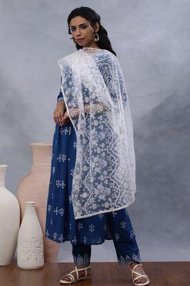 polyester woven women's dupatta - white