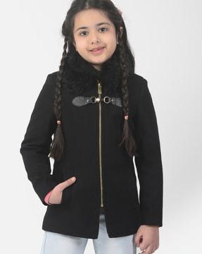 polyester coat with zip-front