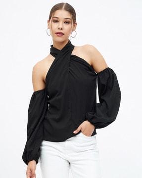 polyester halter-neck top