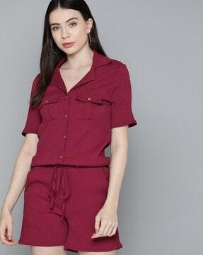 polyester jumpsuit with patch pockets