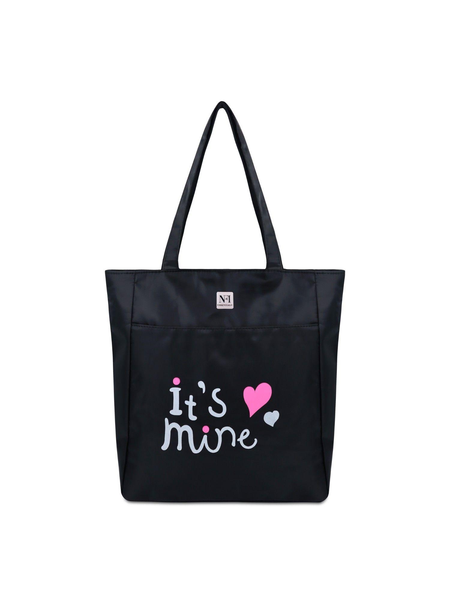 polyester printed tote bag for women with zipper black