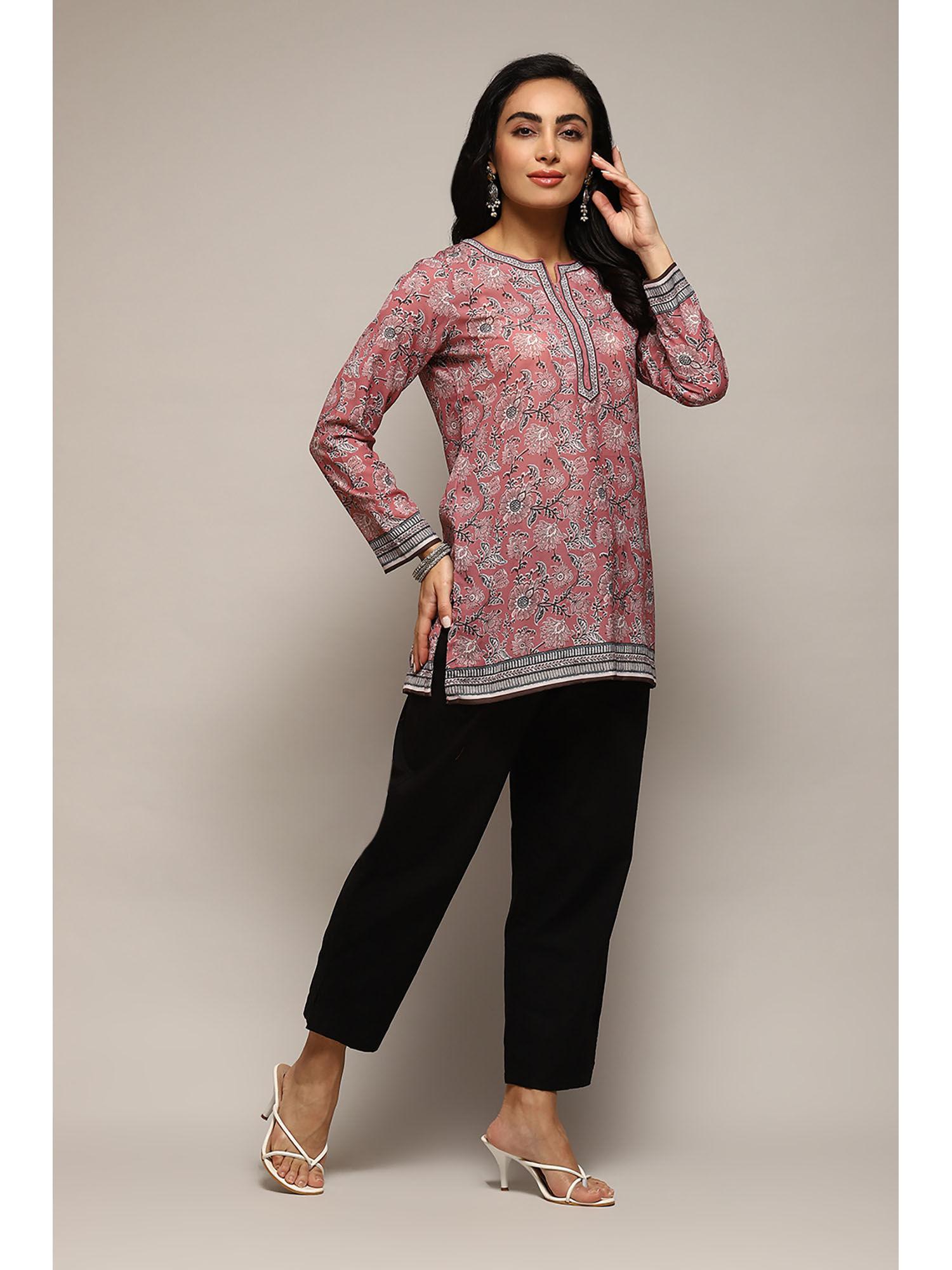 polyester rose pink floral kurta