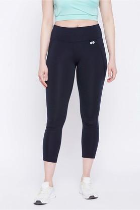 polyester slim fit high rise women's active wear tights - blue