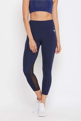 polyester slim fit high rise women's active wear tights - blue