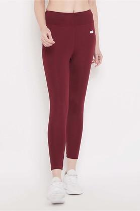 polyester slim fit high rise women's active wear tights - maroon