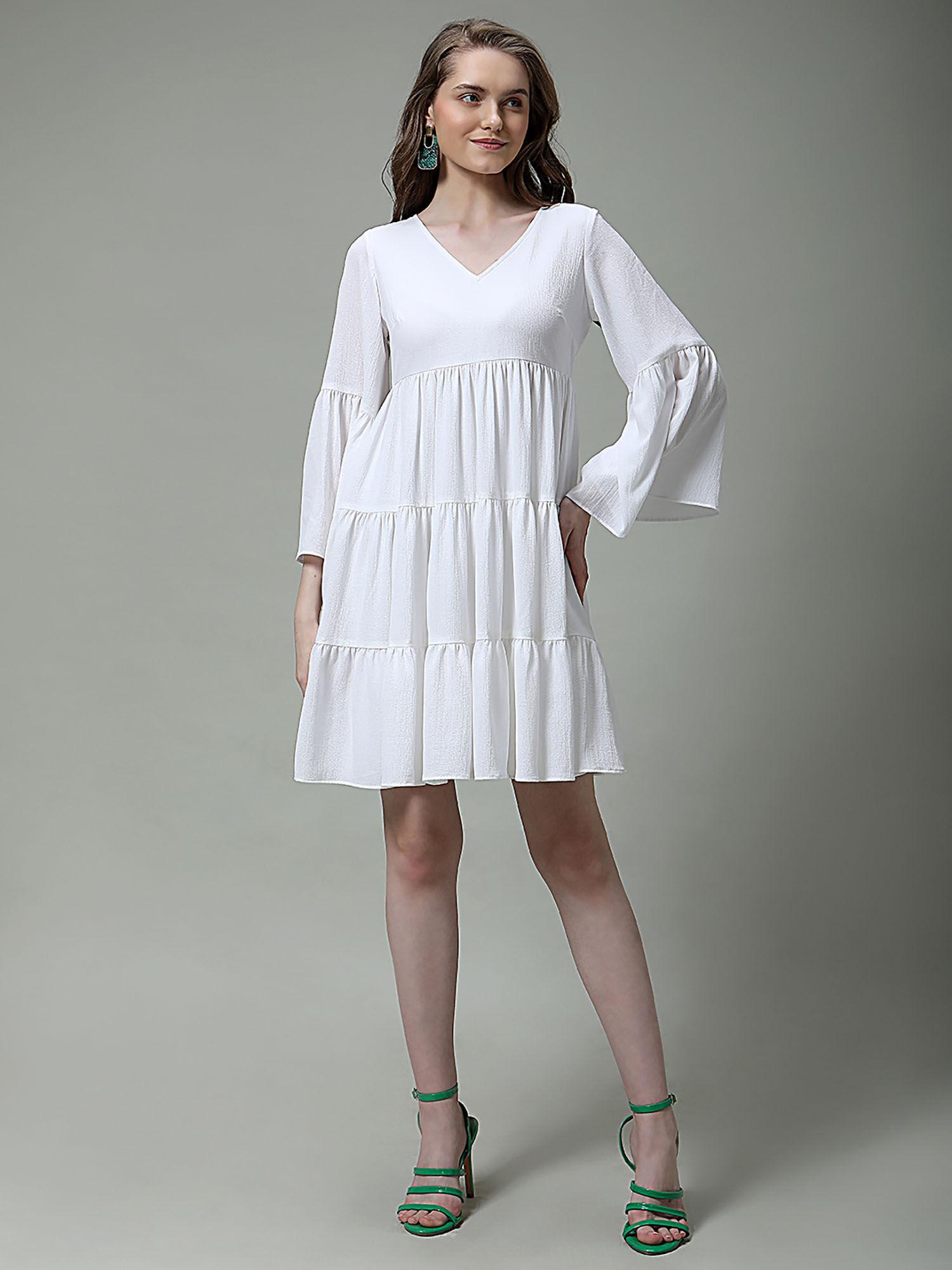 polyester solid mini dress - white