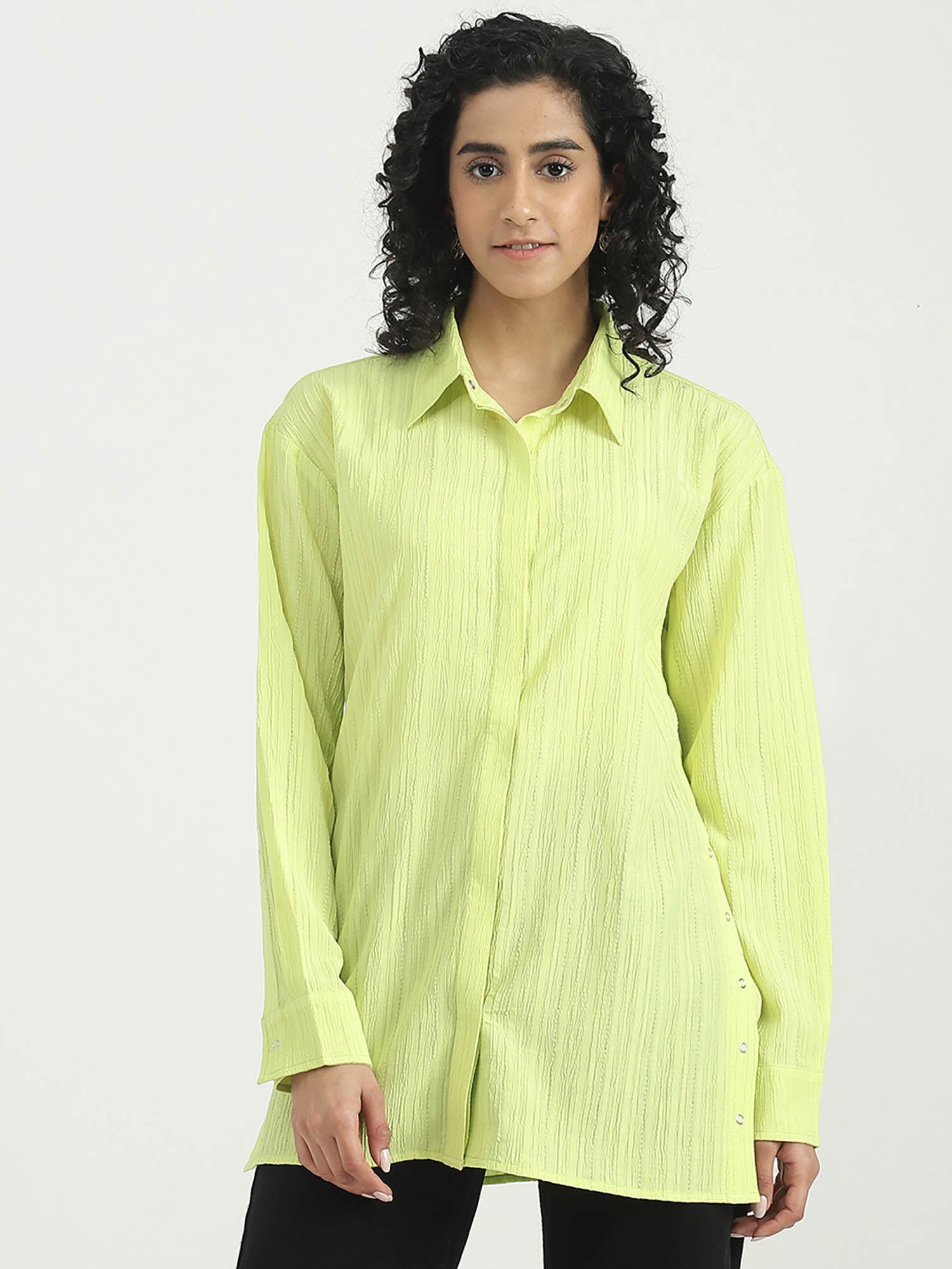 polyester solid spread collar women yellow shirt