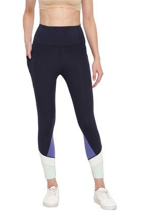 polyester stretch skinny fit women's track pants - navy