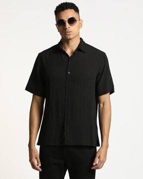 polyester structured fabric relaxed fit shirt