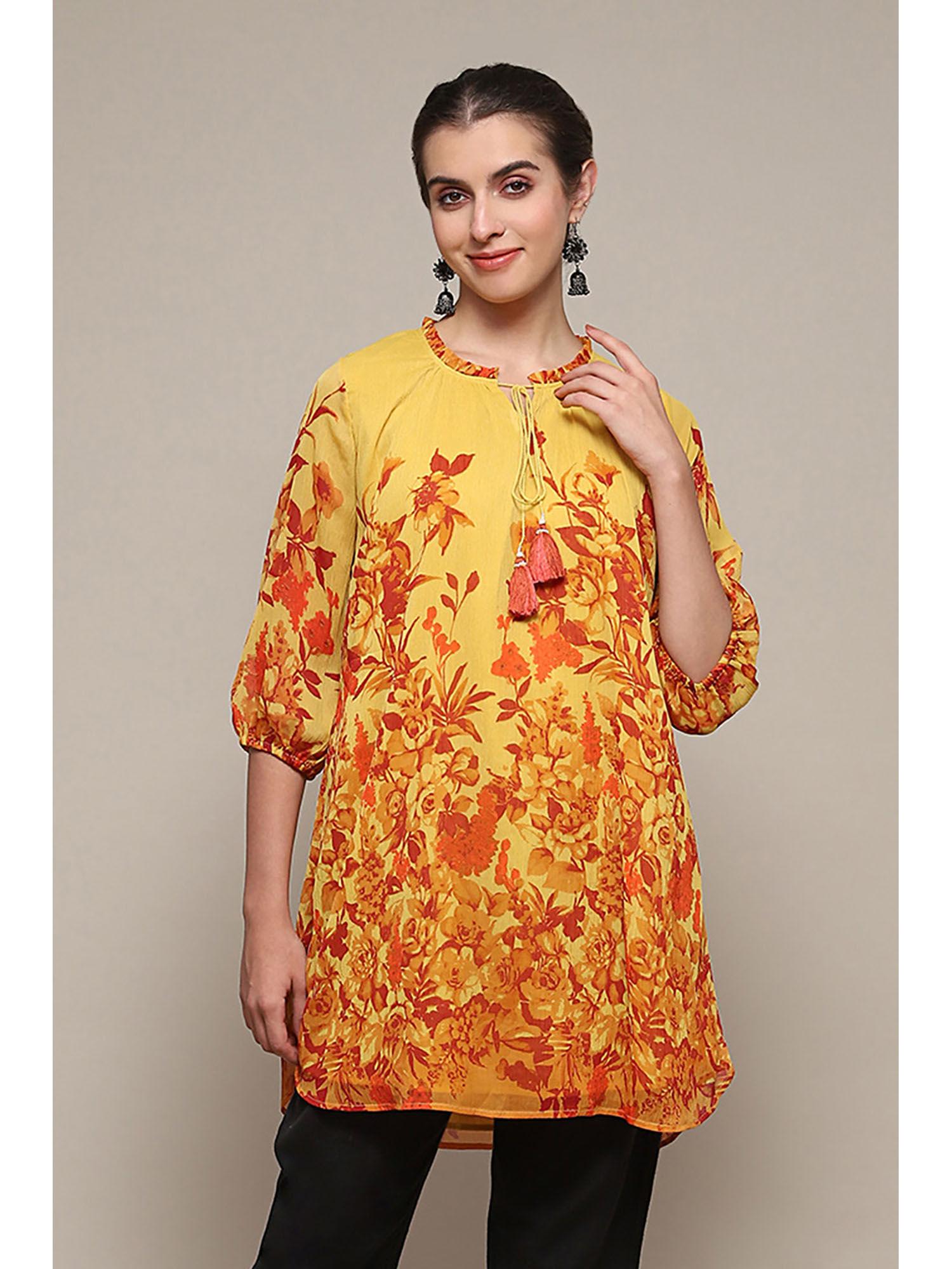 polyester yellow floral top