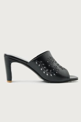 polyurethane slipon women's ethnic block heel mules - black