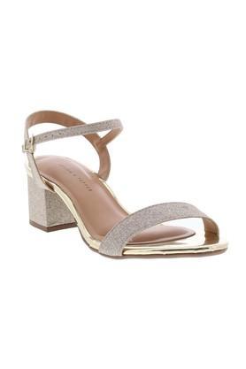 polyurethane buckle womens casual sandals - gold
