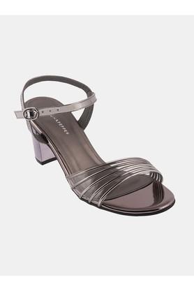 polyurethane buckle womens casual sandals - gunmetal